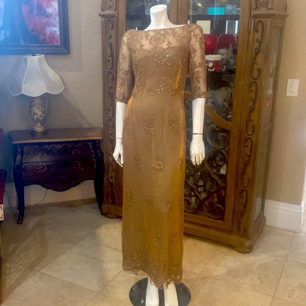 Liancarlo Couture Saks Fifth Ave Beaded Sequins Gown Dress Sz 8